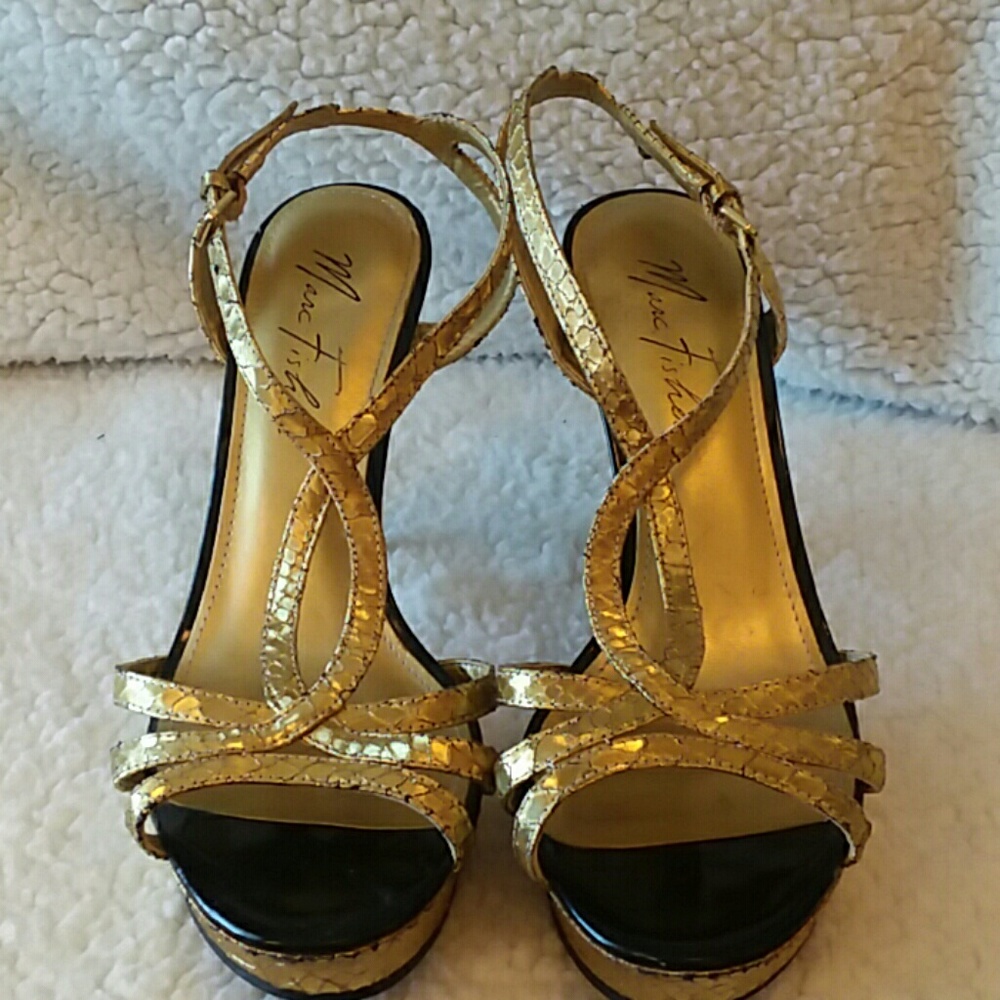 Marc Fisher gold platform sandals